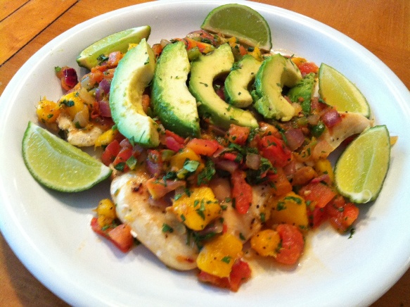 Chicken with Mango Salsa and Avocados